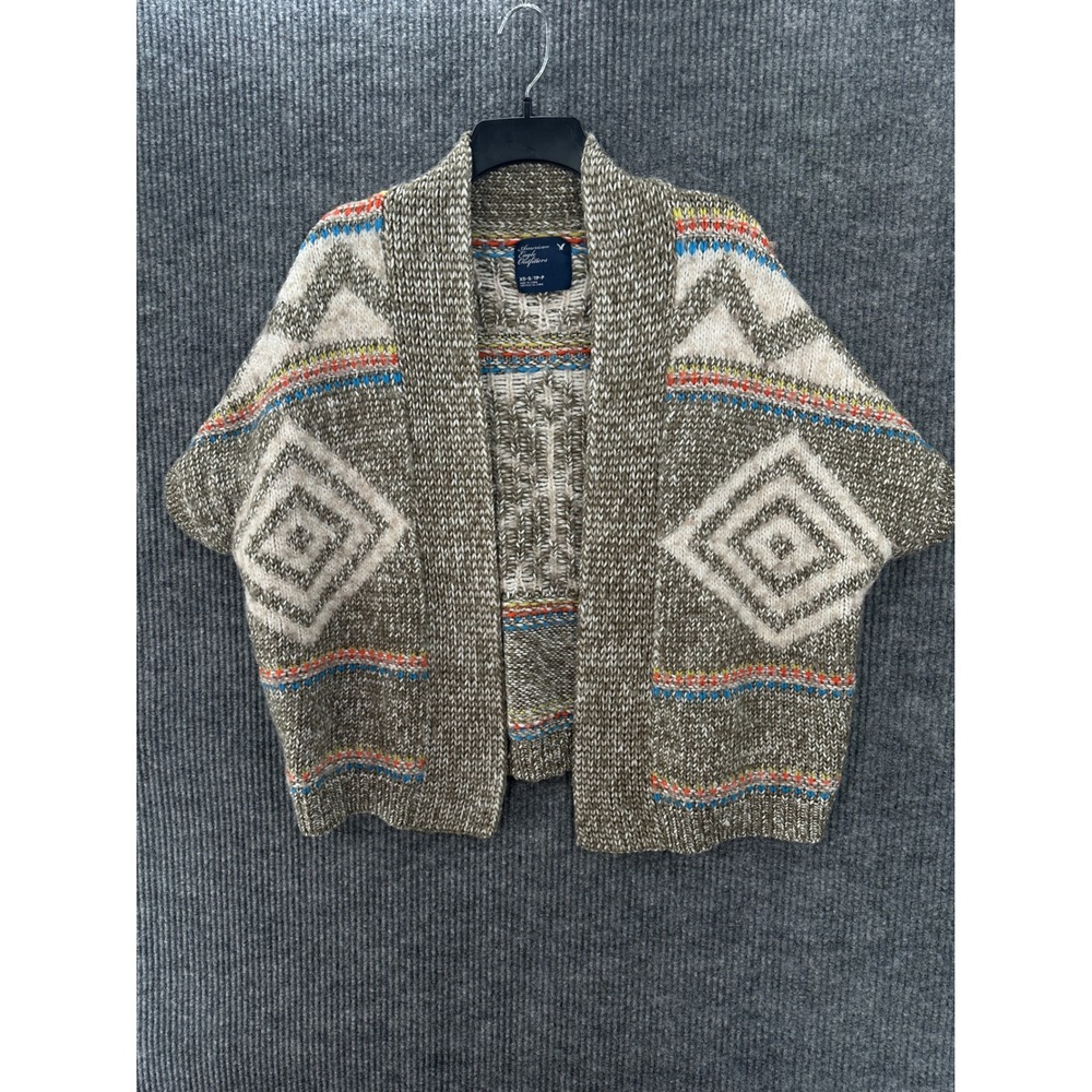 American Eagle Cardigan Women XS/S Brown Multi Excellent Boho Fair Isle Knit